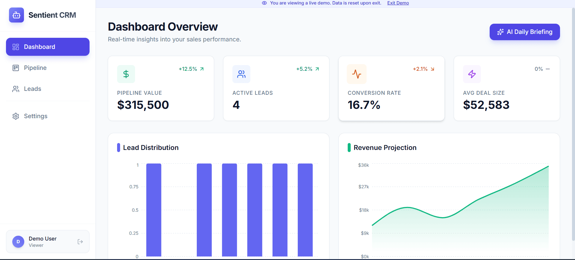 Desktop screenshot of Sentient CRM app