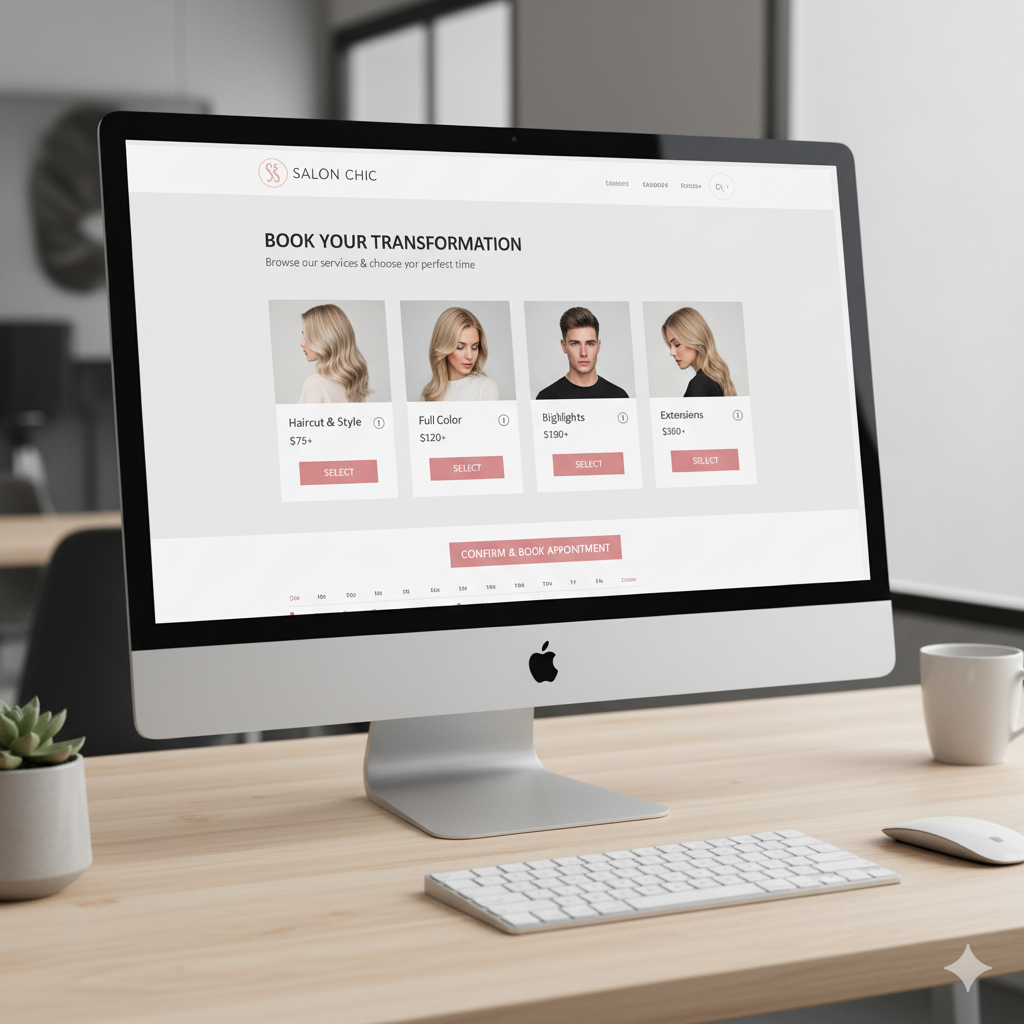 Salon website booking section example with clear pricing and CTA