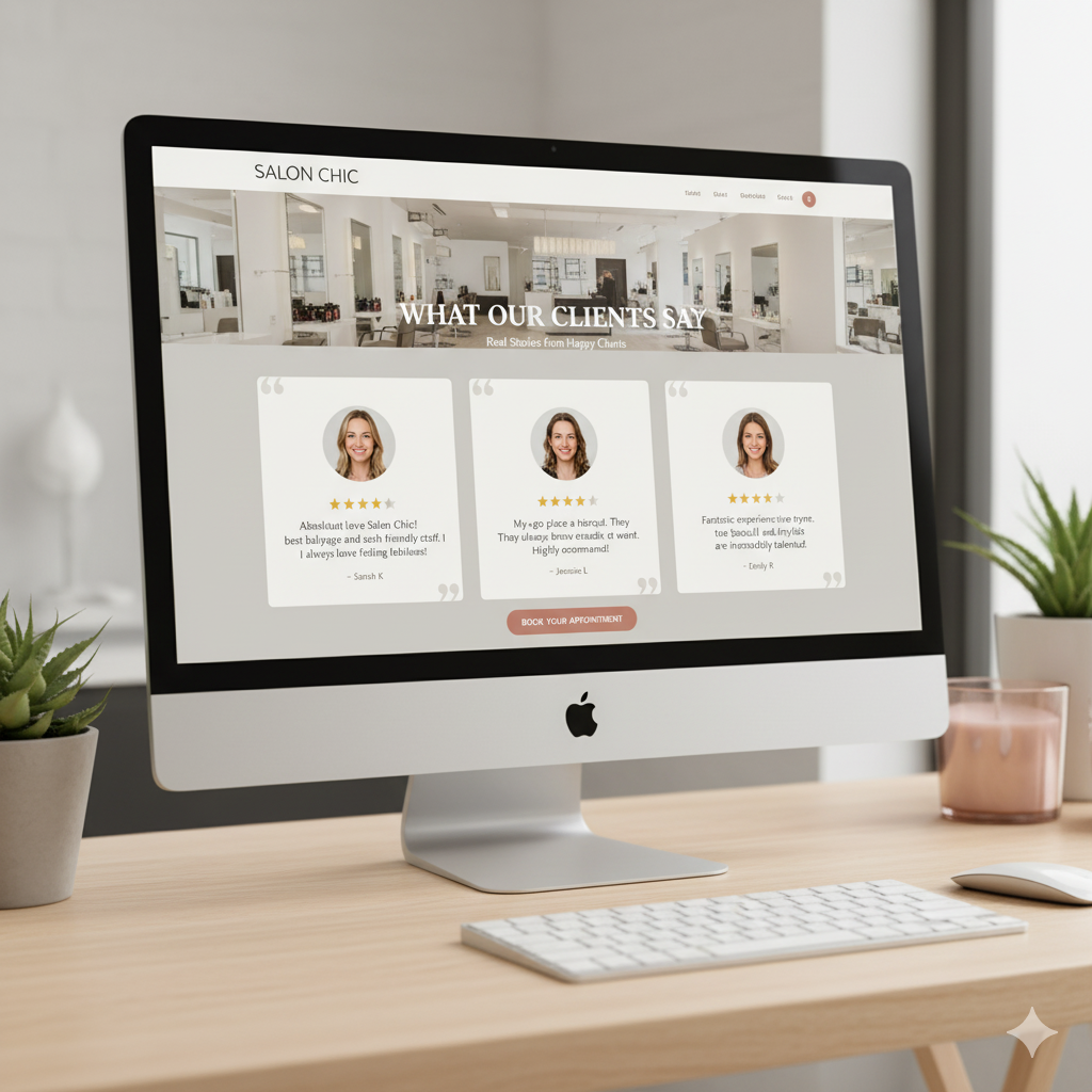 Salon client testimonials displayed beautifully on a website